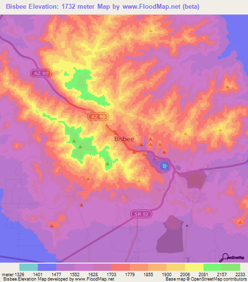 Bisbee,US Elevation Map