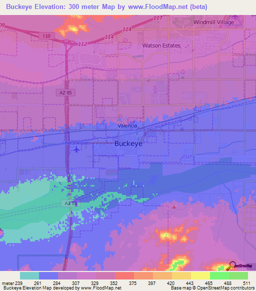 Buckeye,US Elevation Map