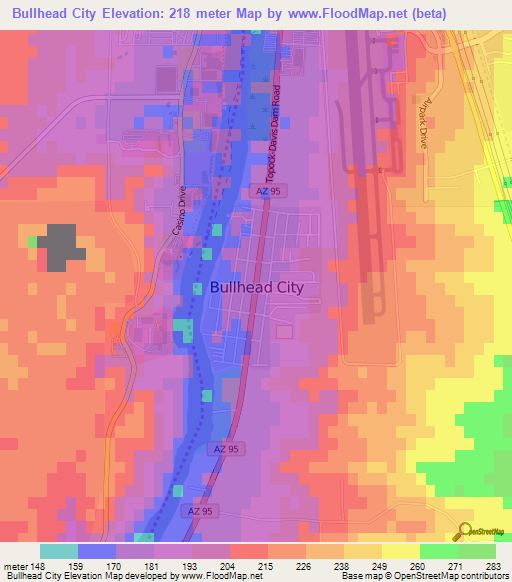 Bullhead City,US Elevation Map