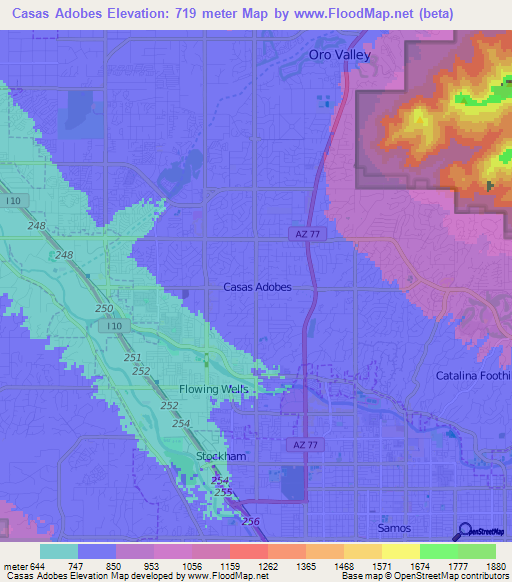 Casas Adobes,US Elevation Map