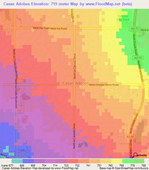 Casas Adobes,US Elevation Map