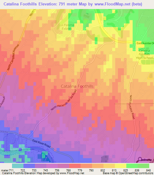 Catalina Foothills,US Elevation Map