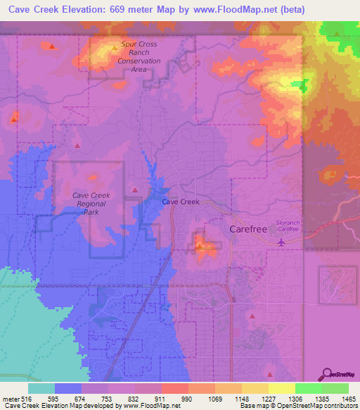 Cave Creek,US Elevation Map