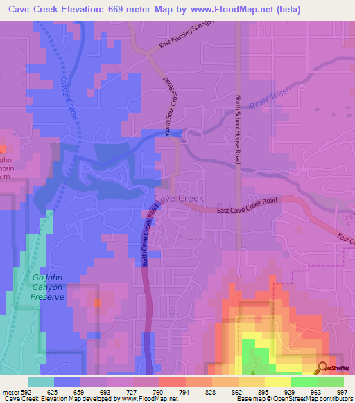 Cave Creek,US Elevation Map