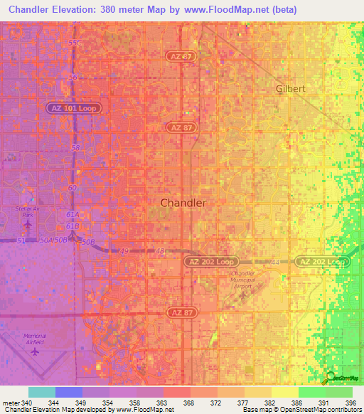 Chandler,US Elevation Map