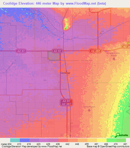 Coolidge,US Elevation Map