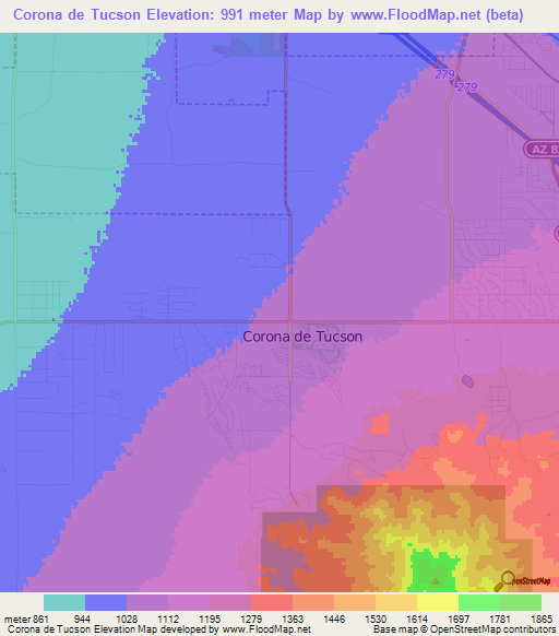 Corona de Tucson,US Elevation Map