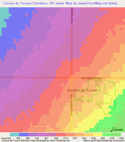 Corona de Tucson,US Elevation Map