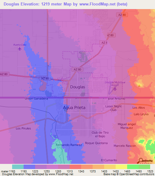 Douglas,US Elevation Map