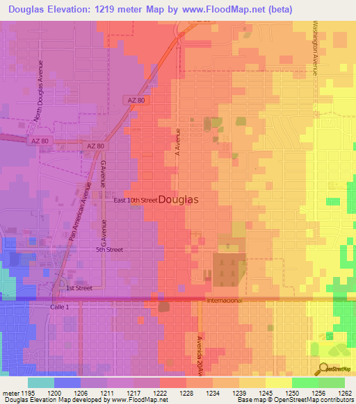 Douglas,US Elevation Map