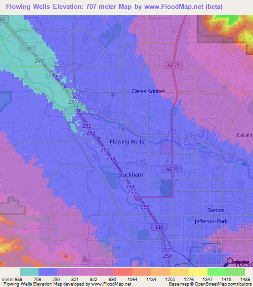 Flowing Wells,US Elevation Map