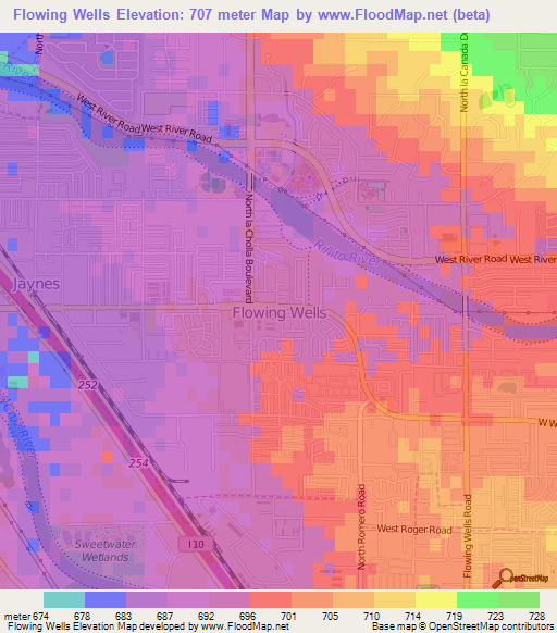 Flowing Wells,US Elevation Map