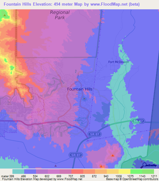 Fountain Hills,US Elevation Map