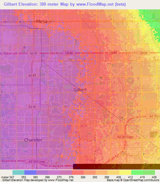 Gilbert,US Elevation Map