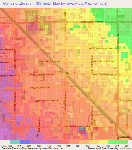 Glendale,US Elevation Map