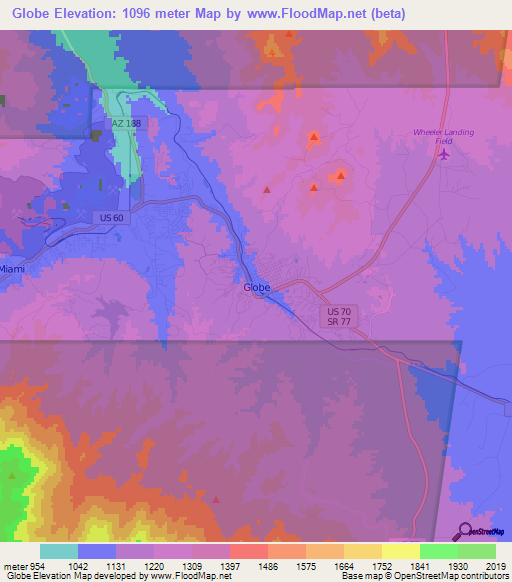 Globe,US Elevation Map