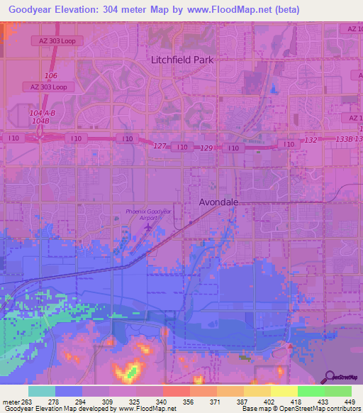 Goodyear,US Elevation Map