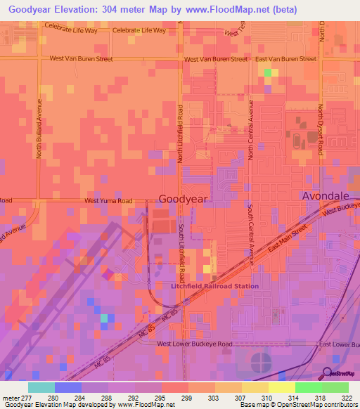 Goodyear,US Elevation Map