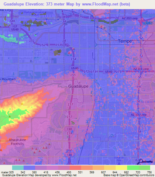 Guadalupe,US Elevation Map