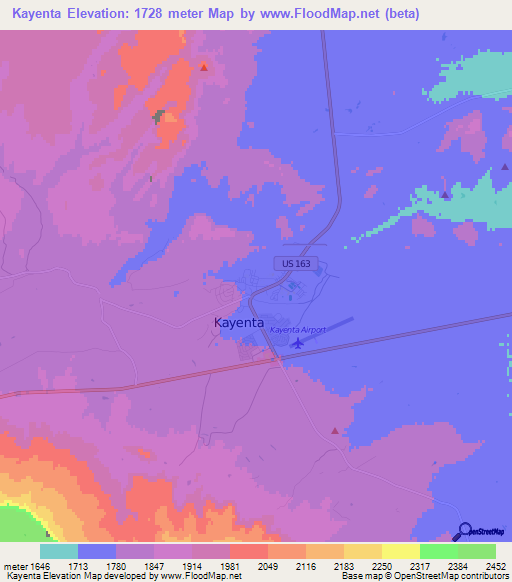 Kayenta,US Elevation Map