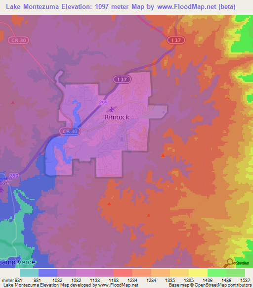 Lake Montezuma,US Elevation Map