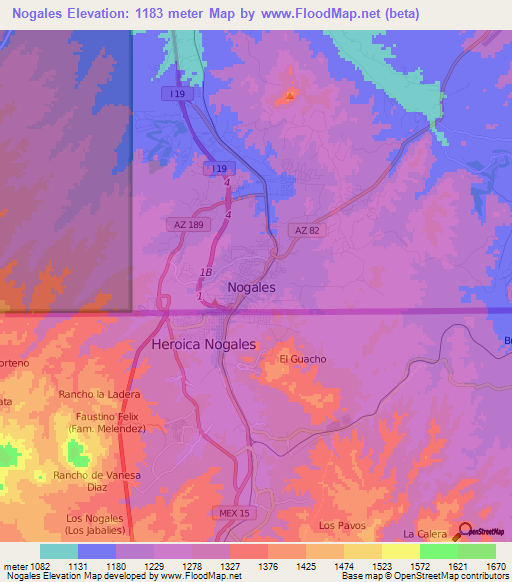 Nogales,US Elevation Map