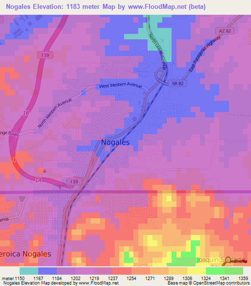 Nogales,US Elevation Map