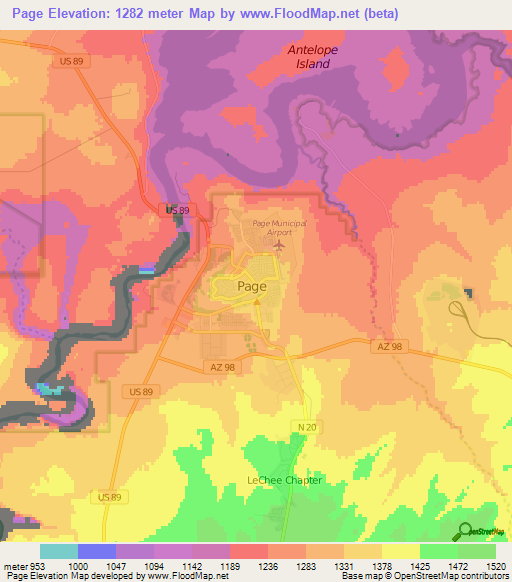 Page,US Elevation Map