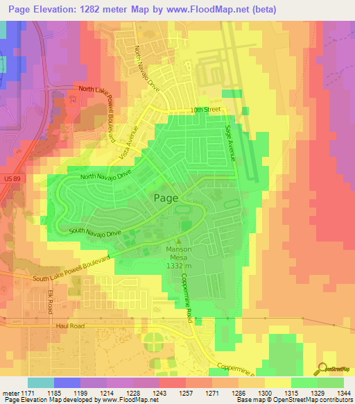 Page,US Elevation Map