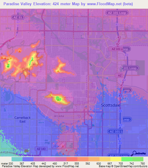 Paradise Valley,US Elevation Map