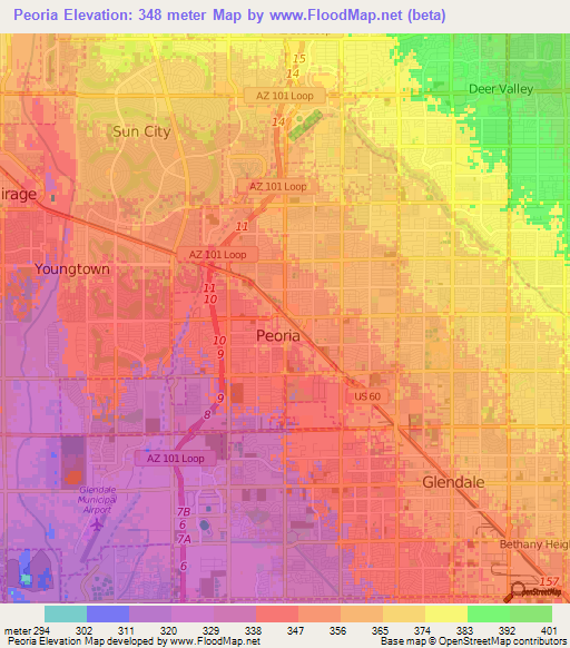 Peoria,US Elevation Map