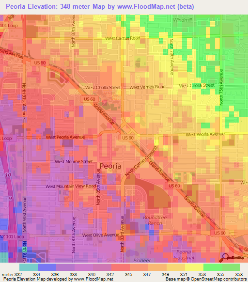 Peoria,US Elevation Map