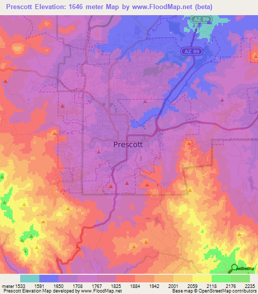 Prescott,US Elevation Map