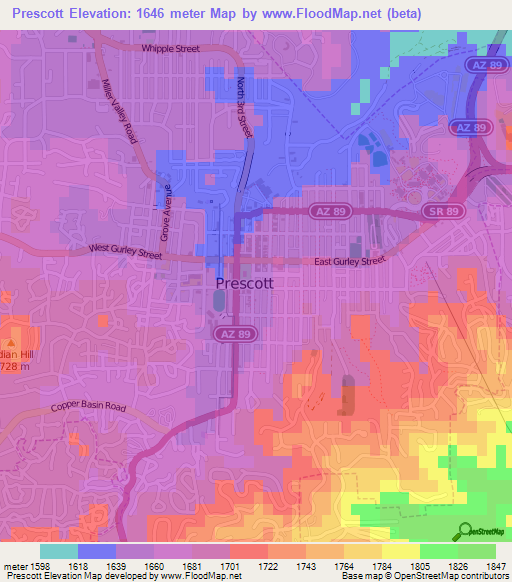 Prescott,US Elevation Map