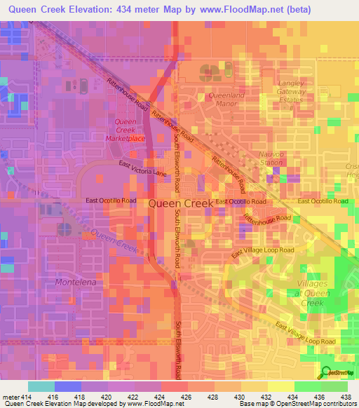 Queen Creek,US Elevation Map