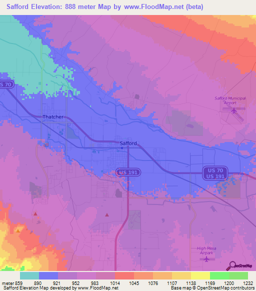 Safford,US Elevation Map