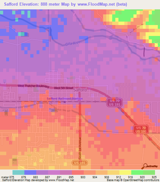 Safford,US Elevation Map