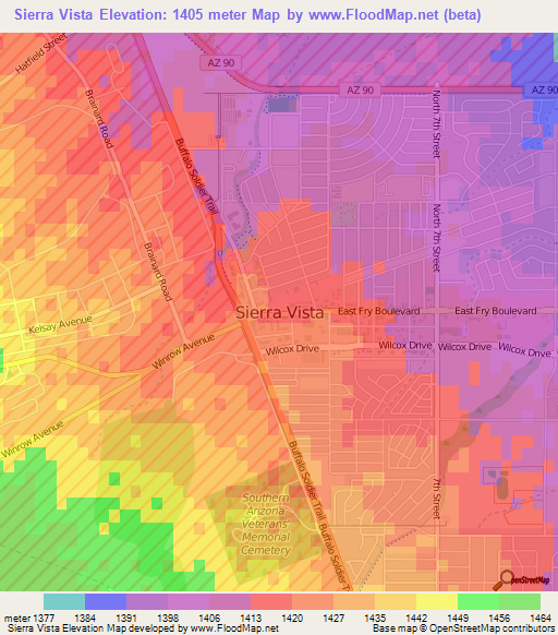 Sierra Vista,US Elevation Map