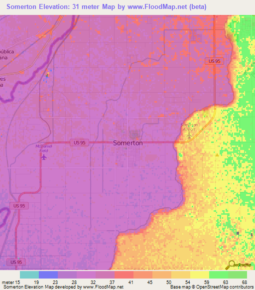 Somerton,US Elevation Map