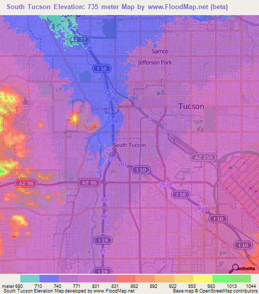 South Tucson,US Elevation Map