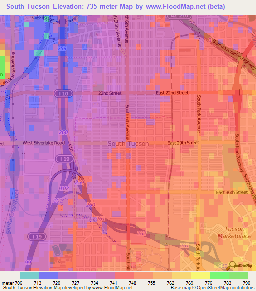 South Tucson,US Elevation Map