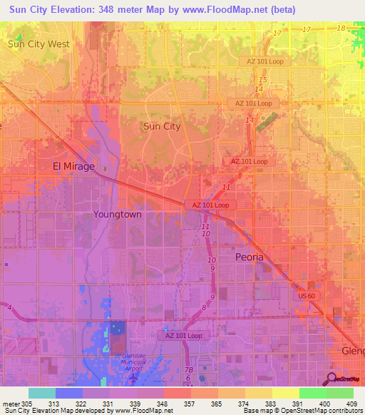 Sun City,US Elevation Map