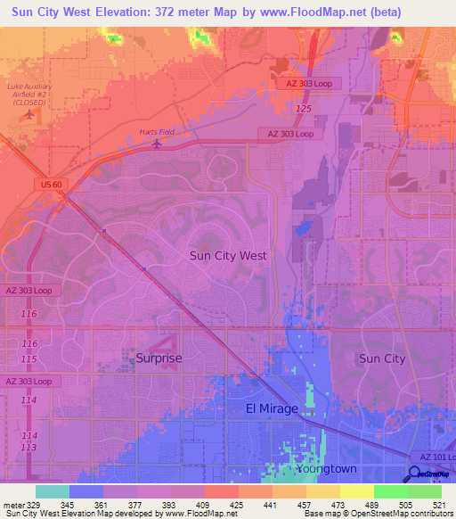 Sun City West,US Elevation Map