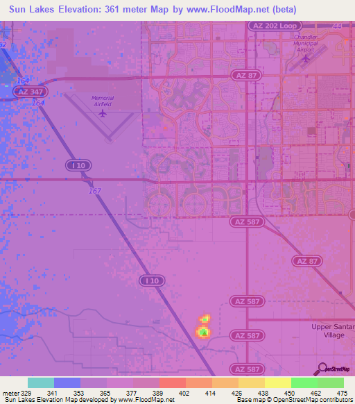 Sun Lakes,US Elevation Map