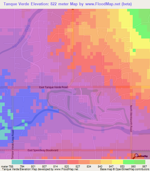 Tanque Verde,US Elevation Map