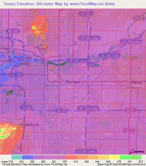 Tempe,US Elevation Map