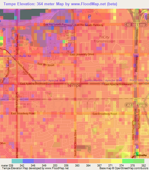 Tempe,US Elevation Map