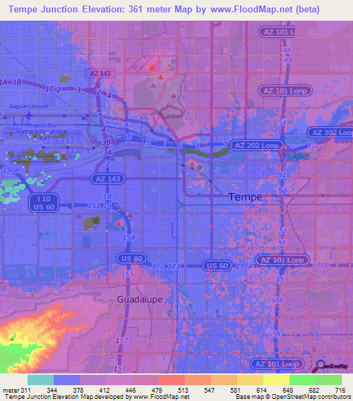 Tempe Junction,US Elevation Map