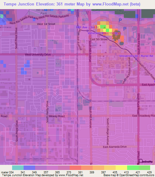 Tempe Junction,US Elevation Map