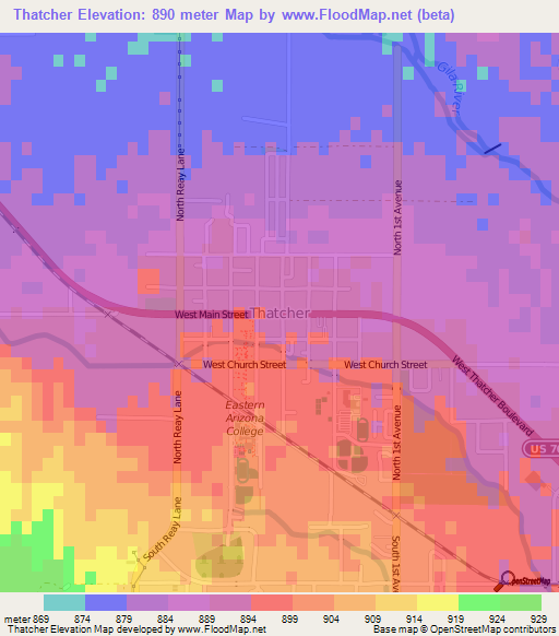 Thatcher,US Elevation Map